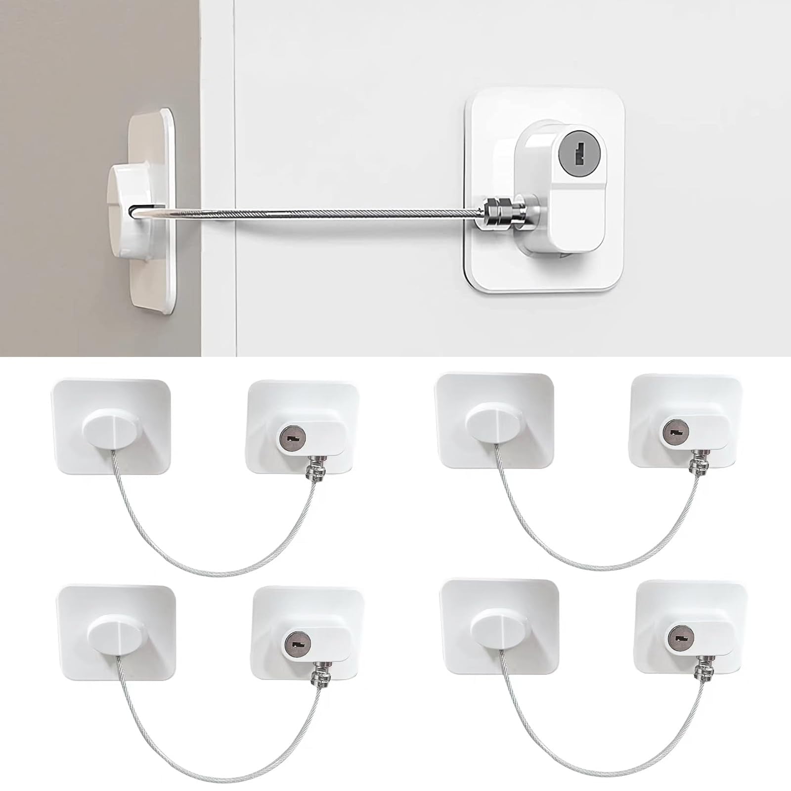 DIY.STORE 4 Packs Fridge Locks, Children Safety Refrigerator Locks with Keys for Drawer/Fridge/Freezer/Cupboard(White)