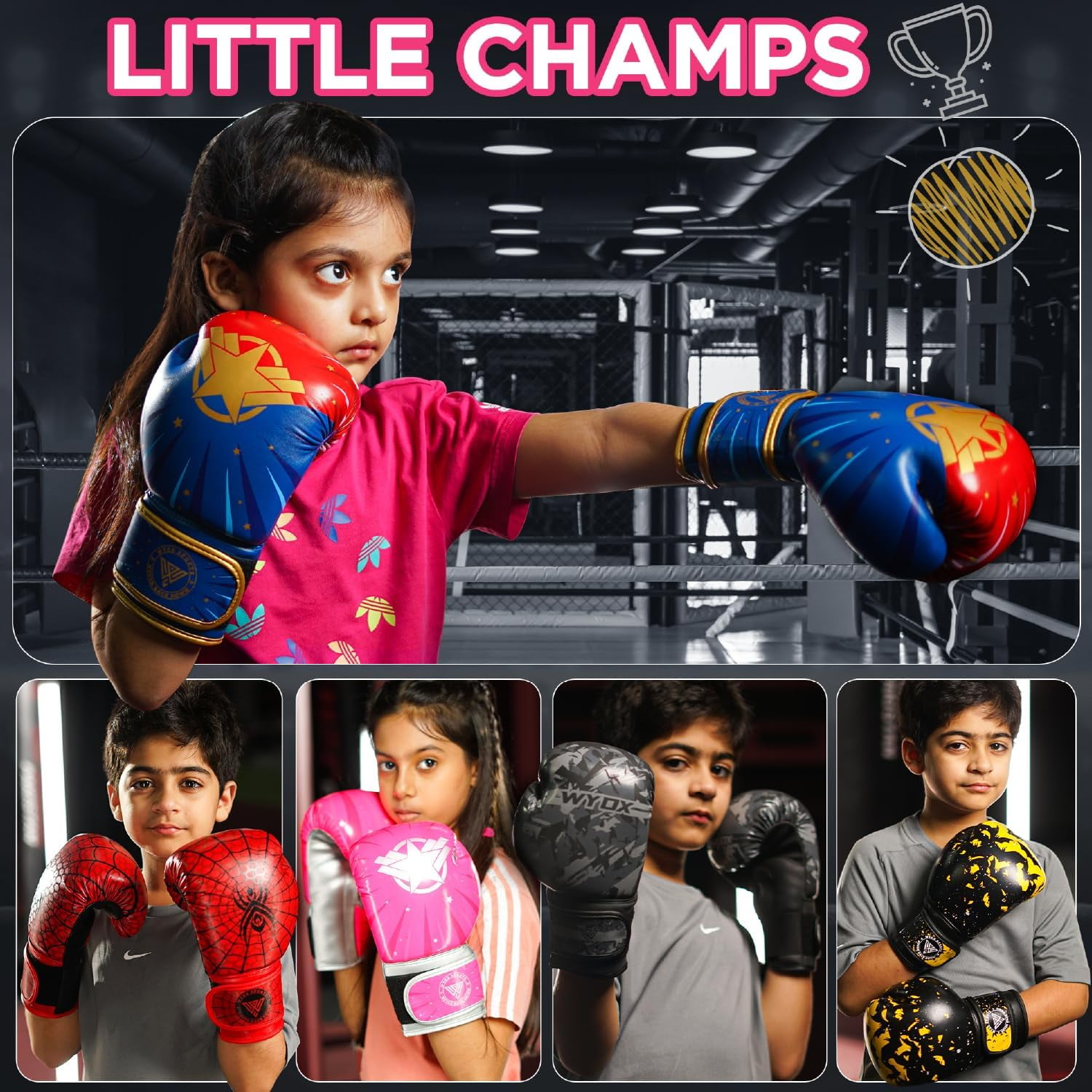 WYOX 6oz Kids Boxing Gloves – Silver Star | Punching, Strength Training, Kickboxing, Boxing Hand Wraps, Training, Sparring Gear