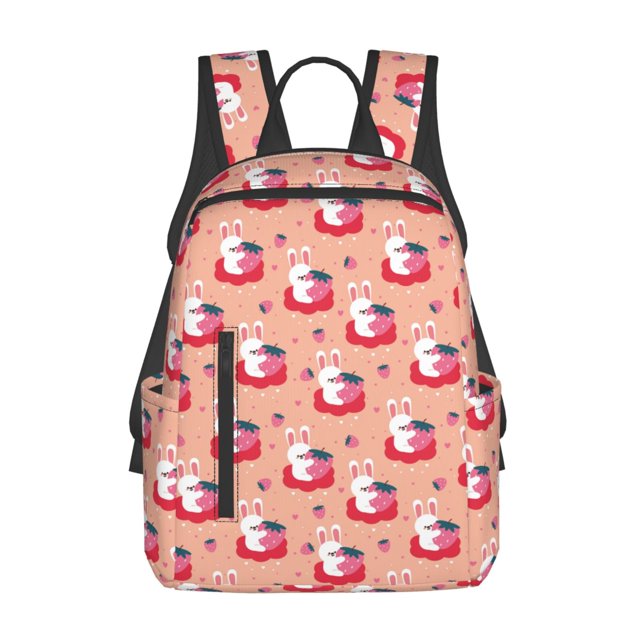 Fotbe Bunny And Strawberry Mochila Ligera para Hombres y Mujeres - Duradera y Resistente al Agua, Ideal para Escuela, Trabajo, Viajes y Uso Diario