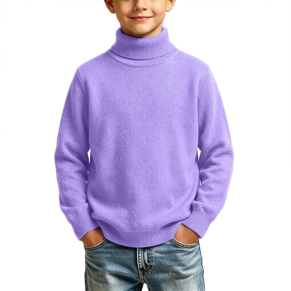 vdgthytj Sweaters for Kids Turtleneck Long Sleeve Loose Solid Pullover Boys Girls Fall Winter Casual Base Layer Tops(1-2 Years,Purple)