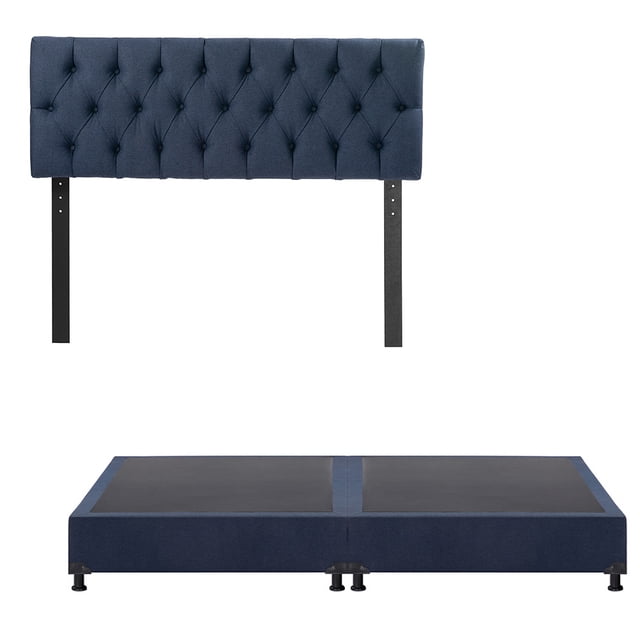 Box Base Cama King Size + Cabecera Arlo Trinity Azul Marino