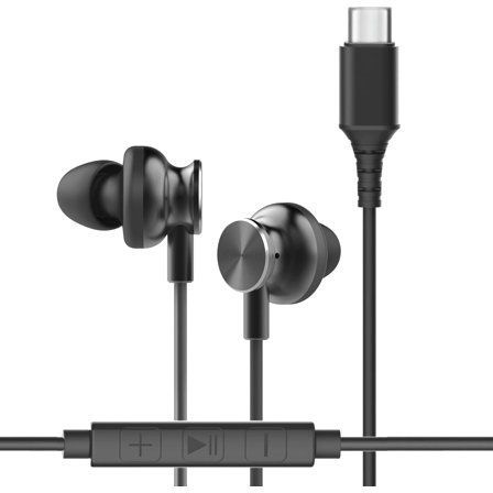 CHARGEWORX Wired Earbuds with USB-C Connector, Corded Earphones with Microphone, Black