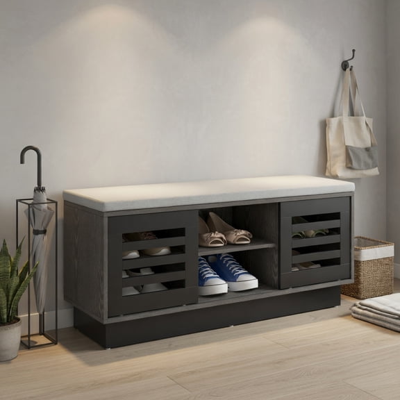 Topcobe Shoe Bench with 6 Storage Compartments and 3 Adjustable Shelves, Shoe Organizer for Front Door Entranc, Gray