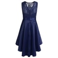 thumbnail image 2 of YiZYiF Kids Girls Satin Wedding Bridesmaid Dress V Neck Floral Lace Birthday Party Dress, 2 of 6