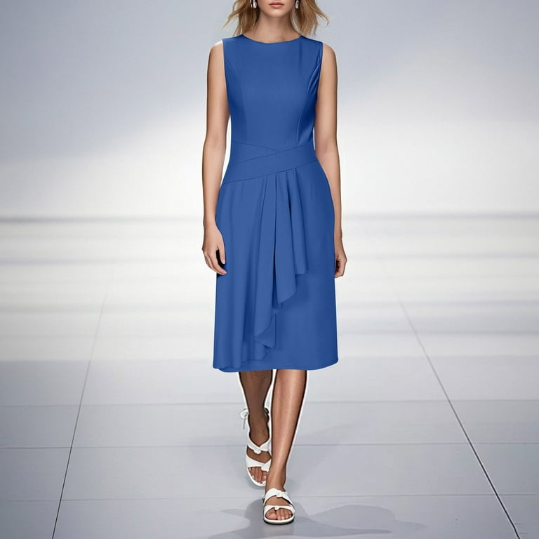 Htigea Women's Knee Length Dress Summer Crewneck Neck Sleeveless Dress Solid Formal Office Work Everyday Dresses Blue,S - Walmart.com Htigea Women's Knee Length Dress Summer Crewneck Neck Sleeveless Dress Solid Formal Office Work Everyday Dresses Blue,S - Walmart.com