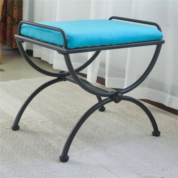 Iron Upholstered Vanity Stool, Aqua Blue