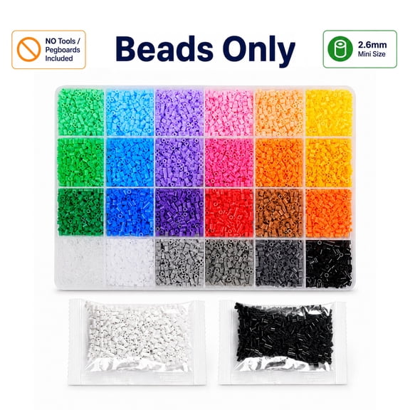 10400 PCS Mini Fuse Beads ONLY, 2.6mm Small Size Melty Beads for Pixel Art Crafts, 24 Colors Mixed Melting Beads,Home DIY Handmade Supplies(No TOOLS INCLUDED)