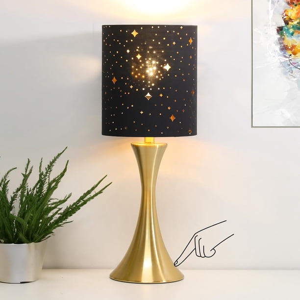 Lámpara de mesa con táctil de 3 vías, lámpara de mesita de noche regulable con base de metal, moderna lámpara de mesita de noche elegante con pantalla gris, lámpara de mesa auxiliar simple