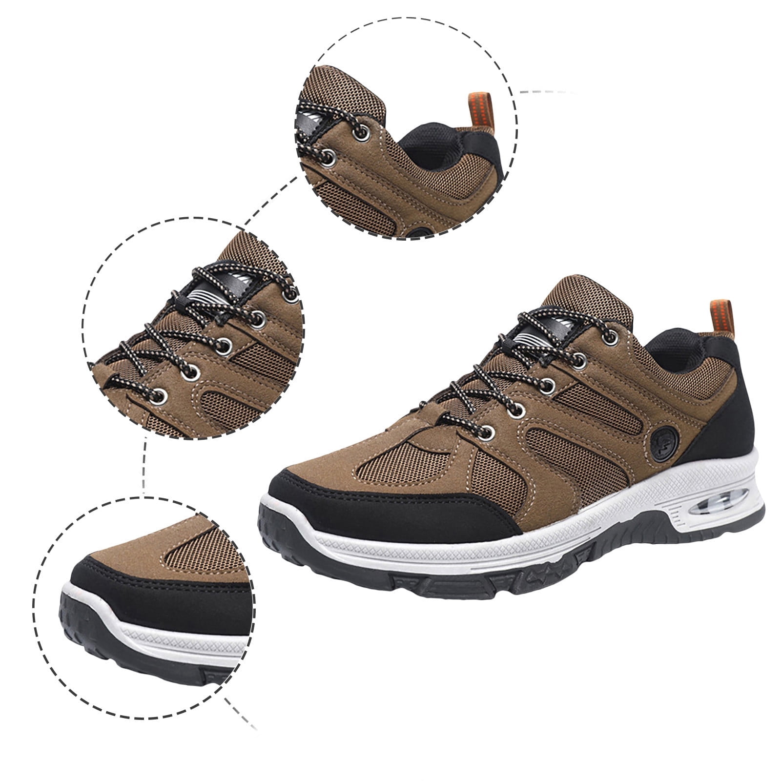 Dakaela Men's Waterproof Hiking Shoes Leather Outdoor Walking Work Sneakers for Camping Trekking Khaki 8