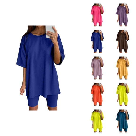 Workout Sets for Women Shorts Short Sleeve Crewneck Loose T Shirt and Legging Shorts 2 Piece Matching Set Yoga Gym Set