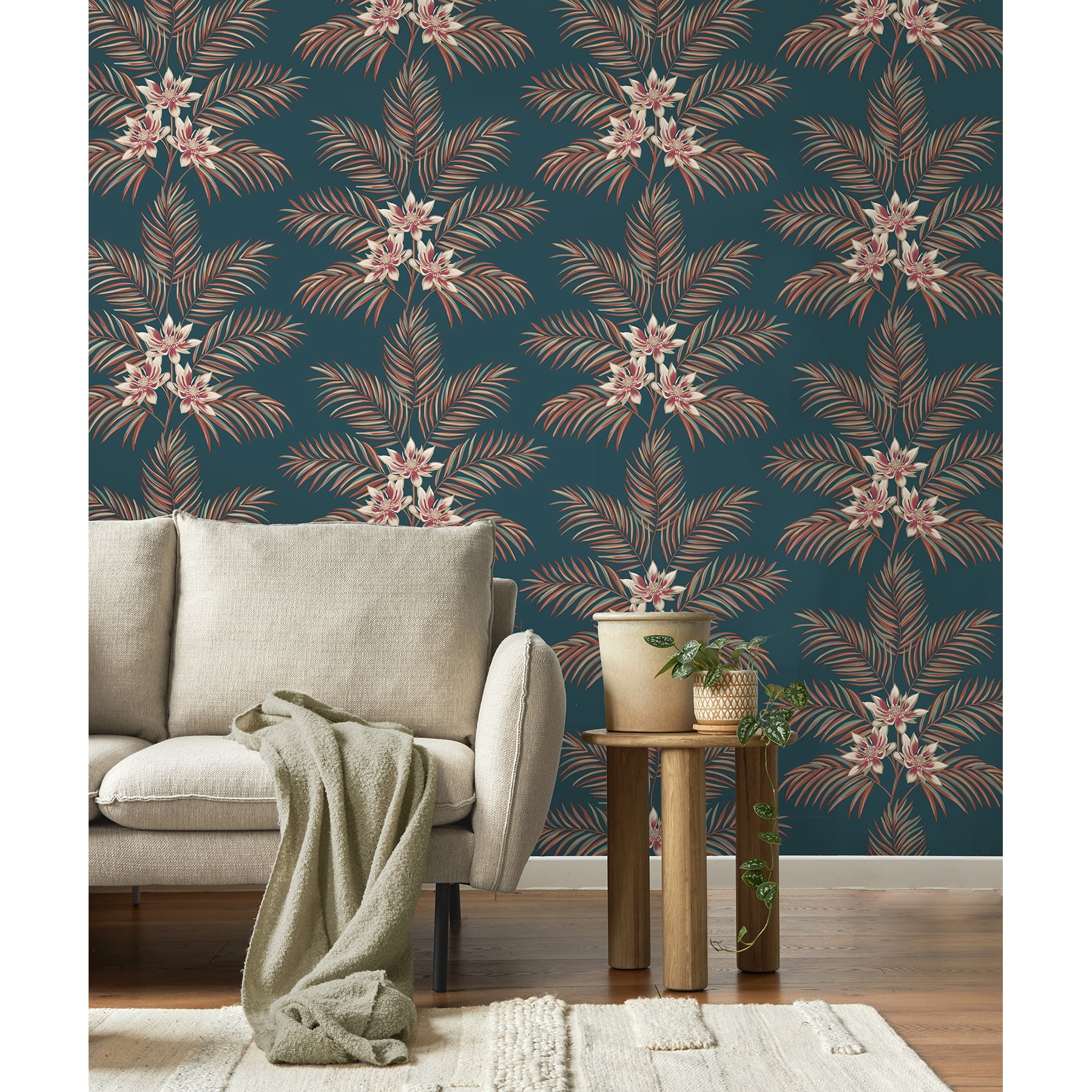 Fine Decor Bali Teal Palm Wallpaper, 20.5-in by 33-ft