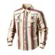 thumbnail image 2 of Ceisia Men's Loose Fit Vintage Vine Stripe Print Long Sleeve Cotton Shirt Khaki S Gifts, 2 of 3