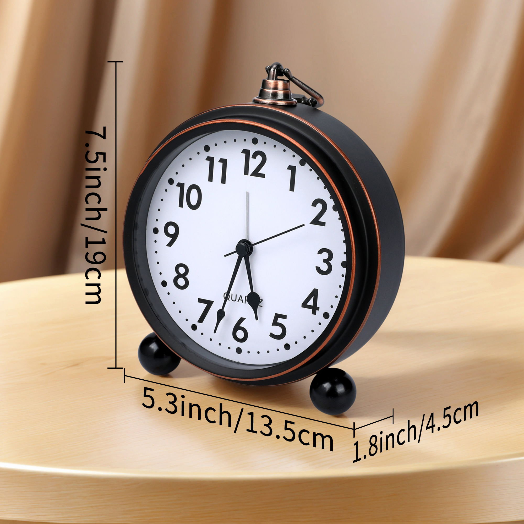 Unique Bargains Alarm Clock with Metal Casing Wood Grain Pattern 5.3"L x 1.8"W x 7.5"H