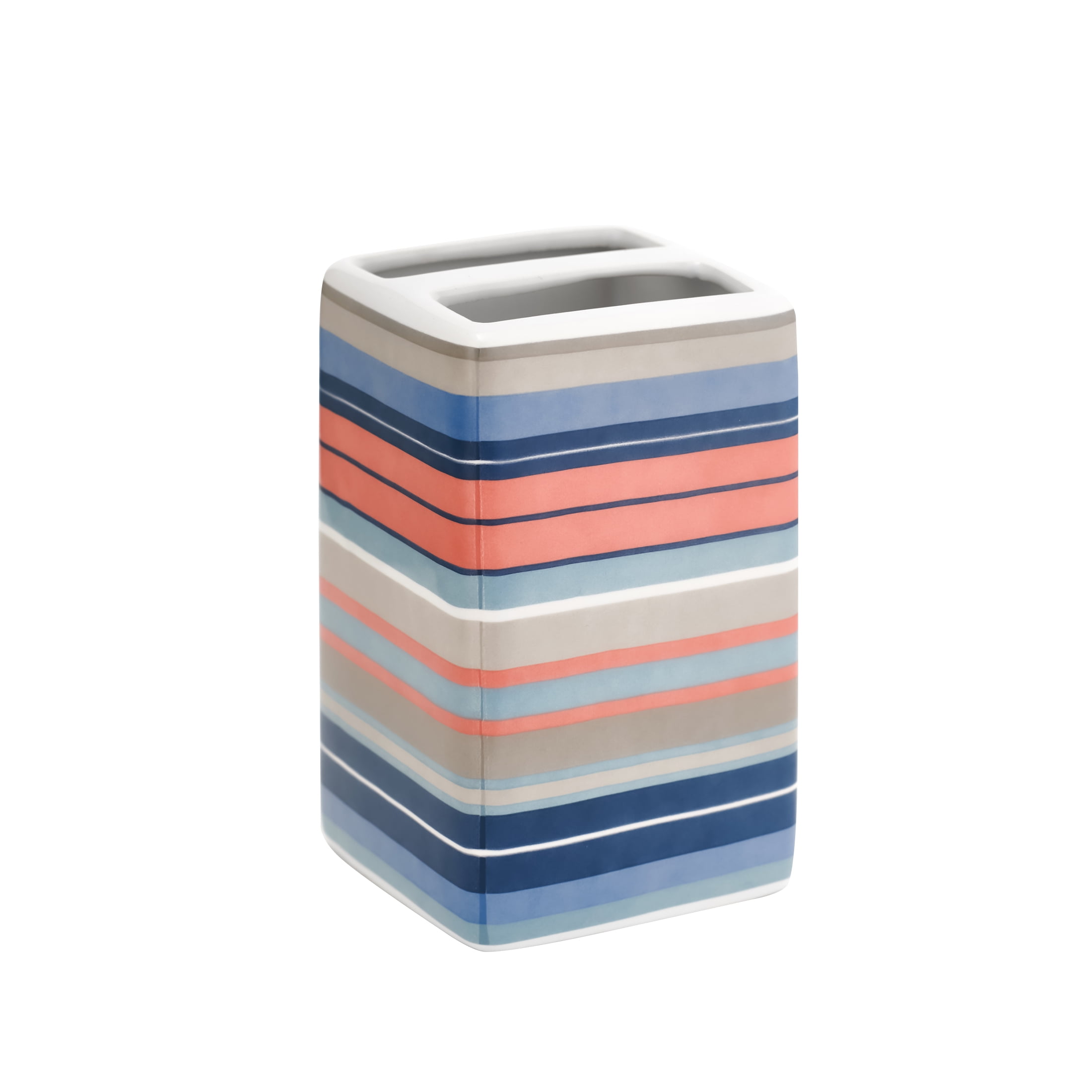 Mainstays 17-Piece Stripe Polyester/Ceramic Shower Curtain & Bathroom Accessory Set, Multi-Color