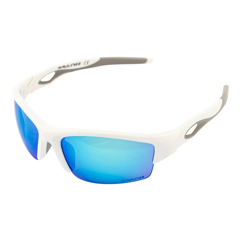 Rawlings Youth Sport Baseball Boys Sunglasses, Lightweight Shield Lens, 100% UV Poly Lens - White / Blue