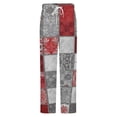 thumbnail image 5 of Red Gray Patchwork Quilt Design Winter Female Pants Flannel High Waist Women Pants Lady Warm Straight Leg Plush Trousers, 5 of 7