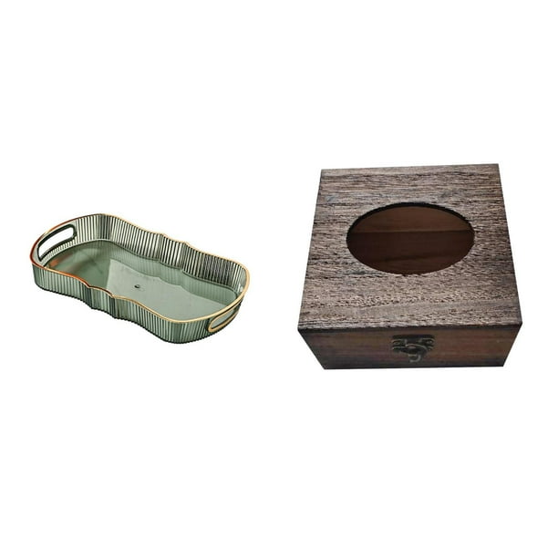 Bandeja de almacenamiento,Bandeja rectangular para servir frutas y postres de cocina,Estuche para pañuelos de escritorio,Caja de pañuelos faciales de papel retro de madera,Baño Cocina Hotel