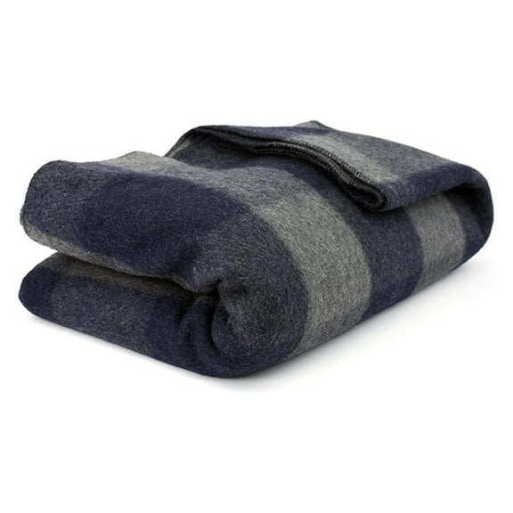 Wool Blanket Twin Size - Grey/Navy Soft & Warm Throw - 65% Wool 35% Fiber - Embroidered Option - Cozy Bed Blanket for Couch & Bed
