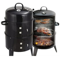 33.07" Vertical Steel Charcoal Grill,3-in-1 Double Layer BBQ Smoker for Parties,Camping,Backyard,Outdoor Cooking,Black
