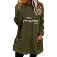 thumbnail image 3 of DDAPJ pyju Yes I'm Still Cold Sherpa Pullover Womens Oversized Fuzzy Fleece Sweatshirts Letter Print Crewneck Tunic Sweatshirt Winter Warm Loungewear Tops with Pockets Army Green XL, 3 of 5