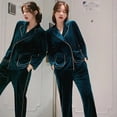 thumbnail image 3 of Pijama de terciopelo dorado para mujer, traje informal de dos piezas para exteriores, ropa de casa de estilo de lujo, Otoño, nuevo, 3 of 4