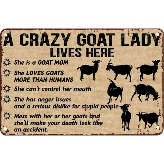 Metal Wall Decor for Living Room a Crazy Goat Lady Lives Here She is a Goat Mom Goat Decorations Halloween Metal Sign Vintage Home Decor Rustic Aluminum Tin Signs Wall Art Metal Poster 8x6 inch