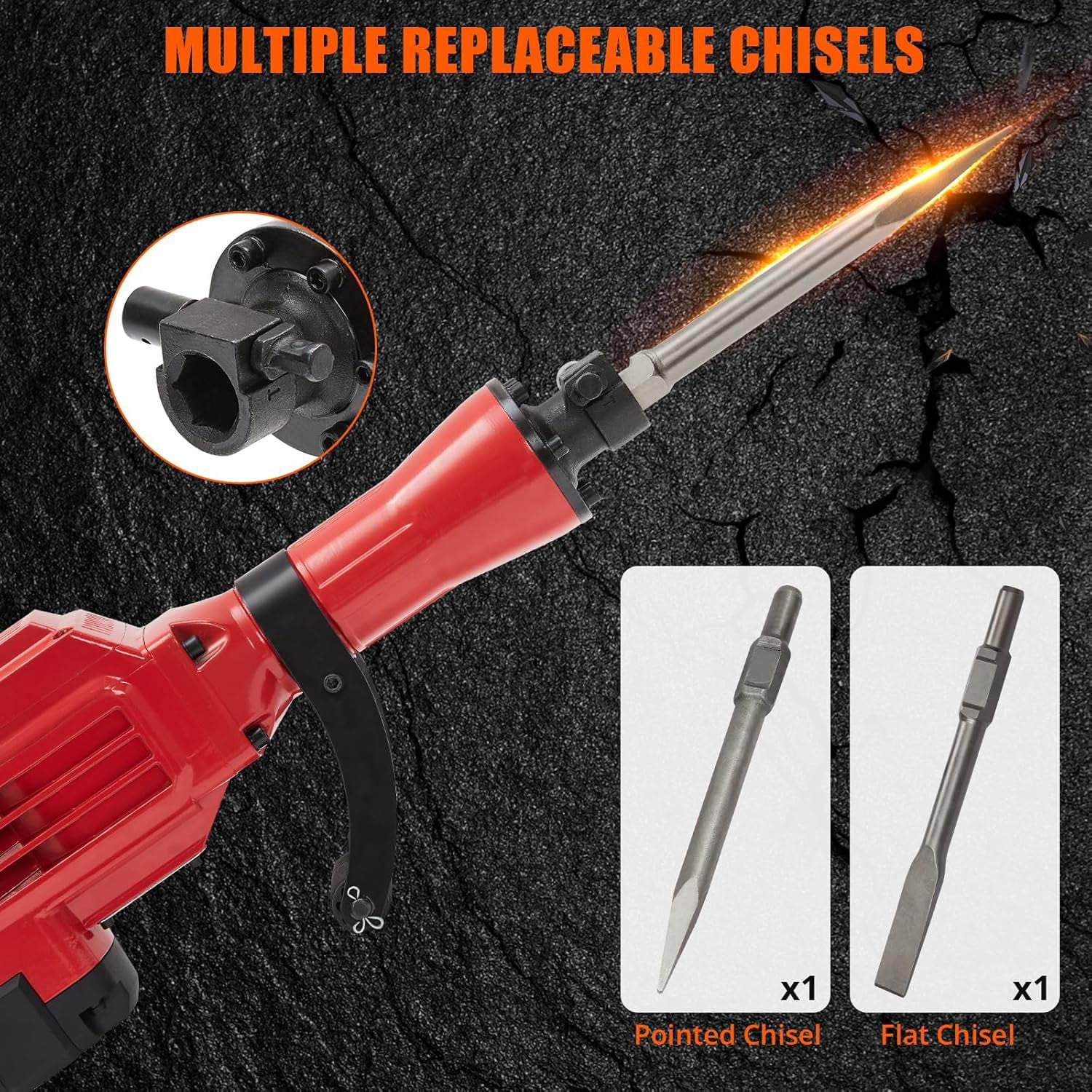 Demolition Hammer 3600W, 1800 Bpm Concrete Breaker, 4pcs Bits, Noise-Reducing Earplugs, Ergonomic Shoulder Strap, and Durable Carrying Case
