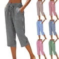 thumbnail image 2 of Qingpeng Cotton Capri Pants for Women Straight Leg Loose Fit Drawstring Elastic Waist Cropped Pants Casual Summer Clothes, 2 of 6