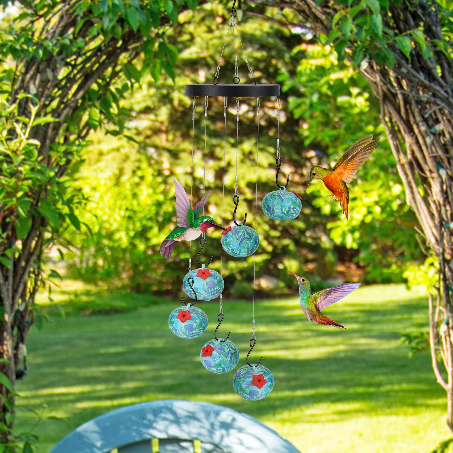 FENGFAN Wind Chimes Hummingbird Feeder with Tongue Protection Metal Outdoor Garden Yard Decor 1 Pack