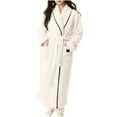 thumbnail image 1 of WRKEKC Womens Robe Long Sleeve Striped Pocket Coral Fleece Long Bathrobe for Women Loungewear Extended Length Sleep Robe Homewear, 1 of 3