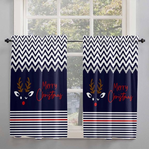 Black Striped Christmas Kitchen Curtains 54 Inches Long, Abstract Modern Stripes Rod Pocket Window Curtains Panels for Bedroom/Bathroom/Nursery, Light Filtering Treatment Curtains Drapes 42"x54"