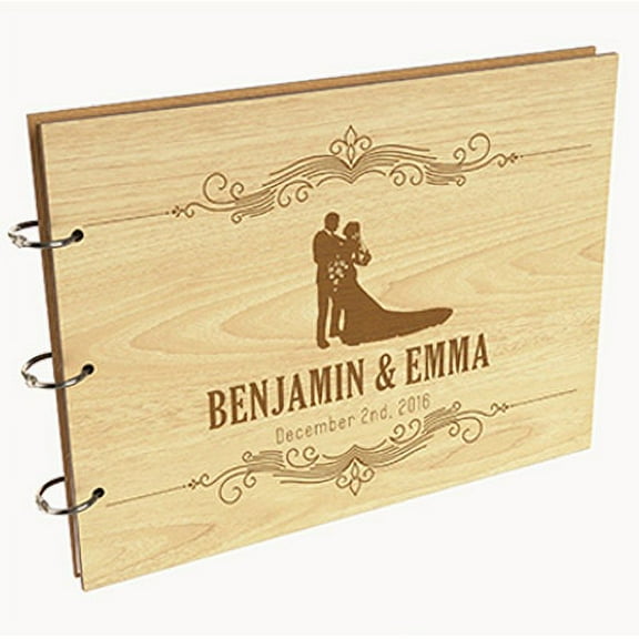 Darling Souvenir Personalized Engraved Laser Cut Wedding Guest Book Wooden Cover Sign-in Book Registry Guestbook Scrapbook-ZR