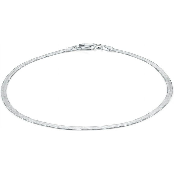 PORI JEWELERS 925 Sterling Silver 3mm Magic Herringbone Chain Anklet - Available in Silver or Yellow