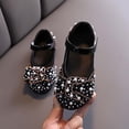 thumbnail image 2 of Bxsruta Girls' Rhinestone and Pearl Bow Mary Jane Flats with Elastic Strap, Sequins Dress Shoes for Party and Wedding, 2 of 6