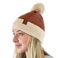 thumbnail image 2 of C.C Winter Solid Dual Color Ribbed Knit Pom Cuff Beanie Hat, Rust, 2 of 4