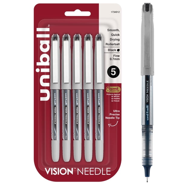 Bolígrafo Rollerball uni-ball Vision Stick Aguja Punta Fina Tinta Negra (Paquete de 5)
