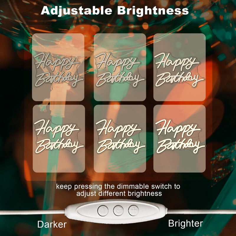 Cadodis Happy Birthday Neon Sign LED Light Wall Decor USB Powered Dimmable Party Backdrop Birthday Decoration Gift,Warm White