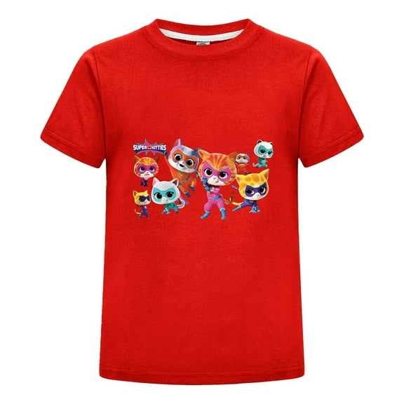 Cartoon Hero Shirt for Kids Featuring Super-Kitties T-Shirt – Boys Girls Summer Outfit – Short Sleeve Tee – Cotton Top for Play or School