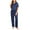 Navy, variant on LYEAA Plaid Pajama Set for Women Solid V Neck Short Sleeve Pullover Top and Pant Pullover Sleepwear Breathable Loungewear