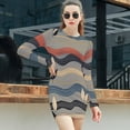 thumbnail image 3 of Floral Wavy Striped Pattern Women's Long Sleeve Bodycon Dress Soft Stretchy For Everyday Wear And Special Occasions, 3 of 6