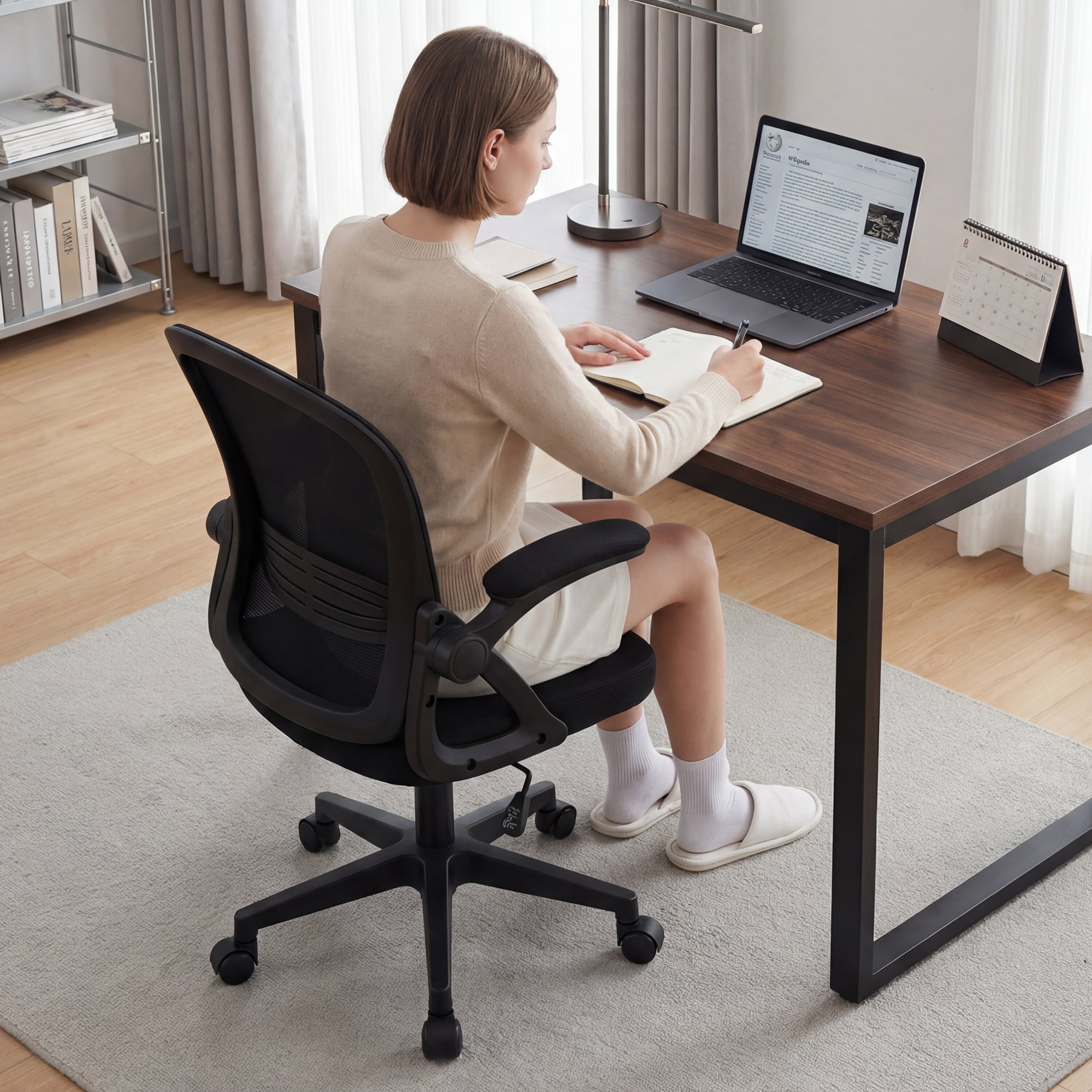 Ultifit Ergonomic Mesh Office Chair, Computer Desk Chair, Flip-Up Arms, Reclining, Rocking, Height Adjustment, Swivel, Black, 300 lbs