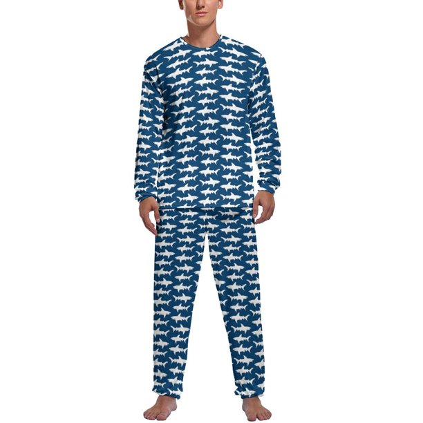 Pijama de tiburón abstracto de primavera de dos piezas con estampado animal colorido, conjunto de pijama cálido para hombre, ropa de dormir gráfica de manga larga para el hogar