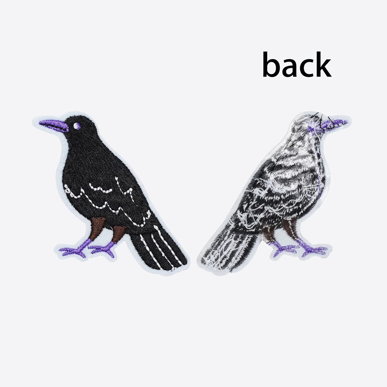 2pcs Black Crow Cartoon Embroidered Patches - Iron-On/Sew-On Applique for Clothing, Bags, and Hats