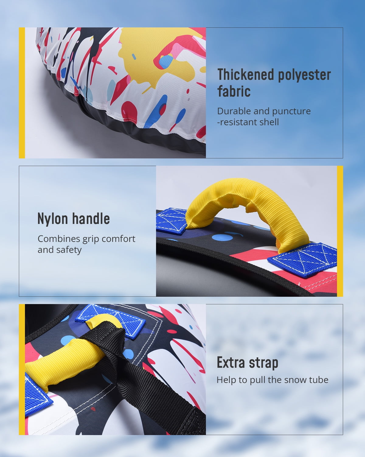 Airefina 47" Snow Tubes, Heavy Duty Inflatable Snow Sleds with 2 Nylon Handles for Kids and Adults Outdoor Sledding