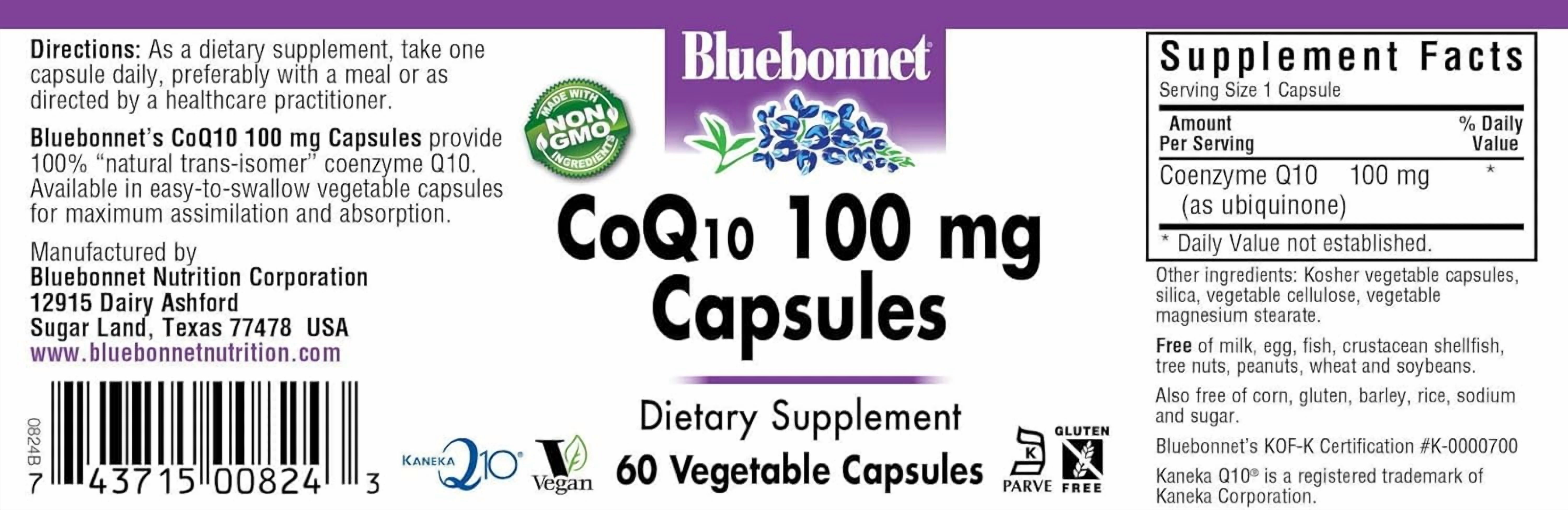 Bluebonnet Nutrition CoQ-10 Vegetarian Capsules, 100mg, 60 Count