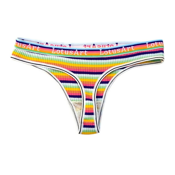 TOWED22 Women's Thongs Underwear Custom Letter Logo Low Waist Striped  Tangas No Show Bikini Custom Thongs Women Underwear Panties Cotton  Thong(D,M)