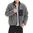 thumbnail image 1 of hirigin Men Lamb Fleece Jacket Contrast Color Casual Loose Warm Long Sleeve Zip Up Jacket for Outwear Streetwear, 1 of 7