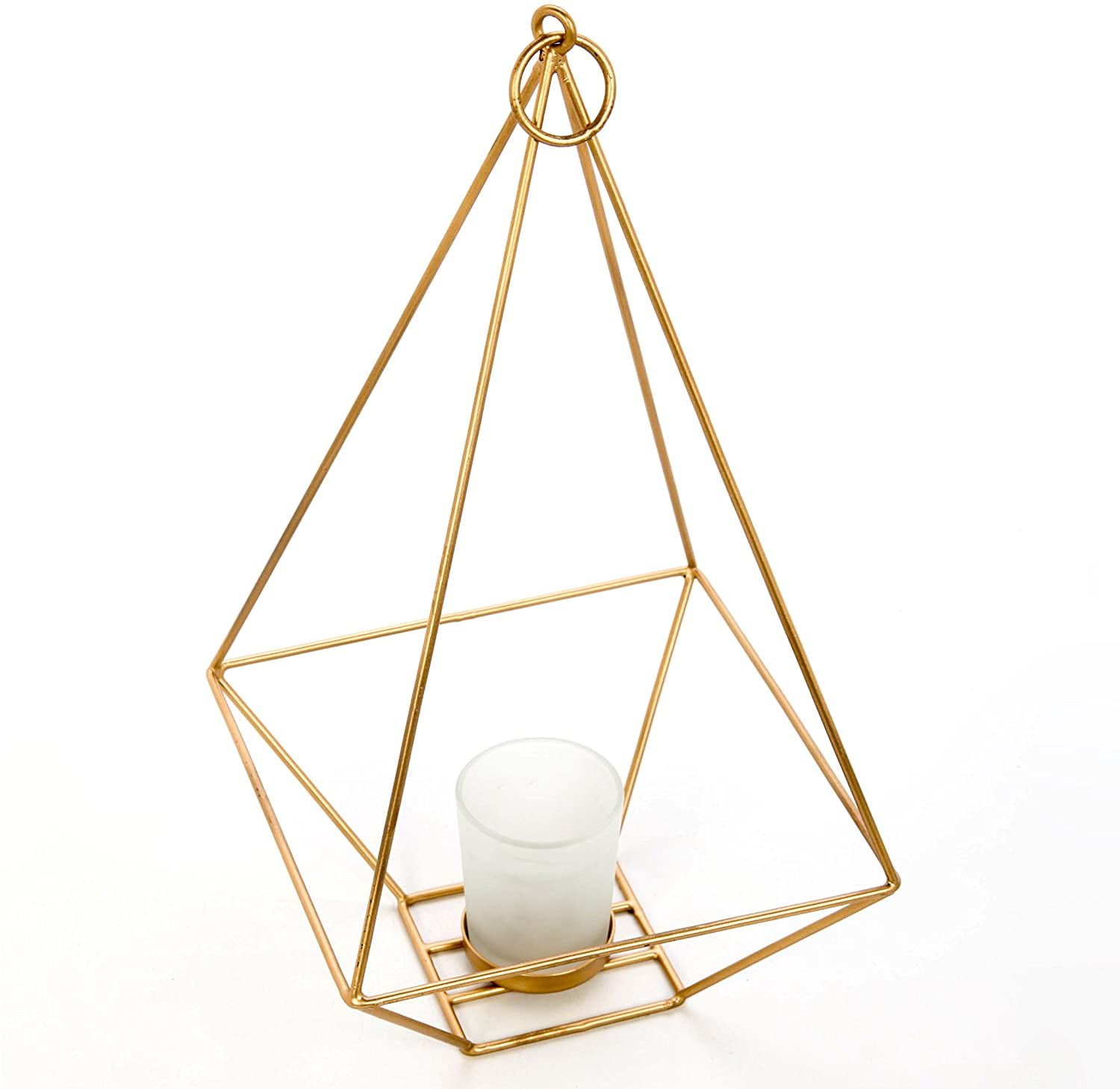 Hosley 11.5 inch High, Gold Finish Tealight/Votive Holder Lantern with Votive Frosted Candle Holder