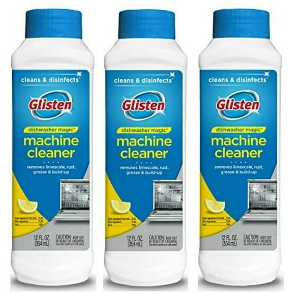 Glisten Dishwasher Cleaner & Disinfectant, Removes Limescale, Rust, Grease and Buildup, All-Natural, Fresh Lemon, 12 Ounce, Pack of 3