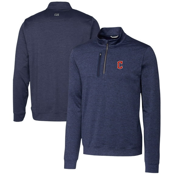Men's Cutter & Buck Navy Cleveland Guardians Stealth Heathered Quarter-Zip Pullover Top